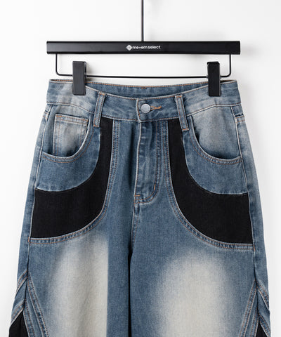 【 ４size 】ブラックスウィッチングヴィンテージワイドデニム ／ black switching vintage wide denim