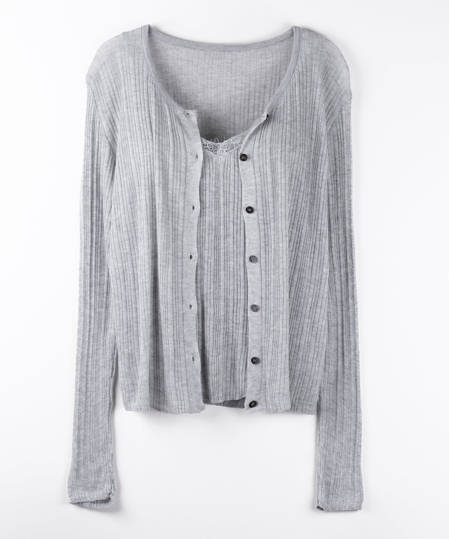 【 ２点セット 】レースニットキャミソール ＋ シアーニットカーディガン SET ／ lace knit camisole + sheer knit cardigan SET