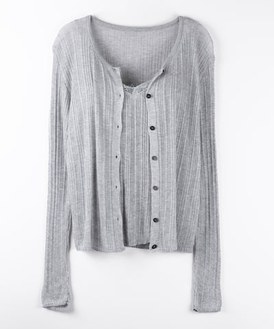 【 ２点セット 】レースニットキャミソール ＋ シアーニットカーディガン SET ／ lace knit camisole + sheer knit cardigan SET
