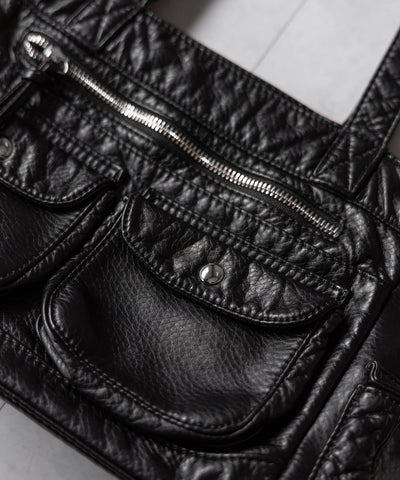 【 ３color 】アウトポケットジップアップエンボスヴィンテージハンドバッグ ／ out pocket zipup embossed vintage handbag