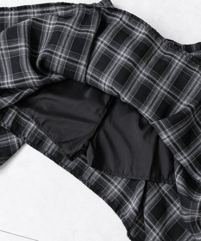 【 選べる２素材／インナーパンツ裏地付 】シャツレイヤードチェックミニスカート ／ shirt layered check mini skirt