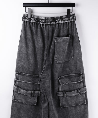 【 裾絞り可能２WAY 】サイドラインピグメントワイドカーゴスウェットパンツ ／ sideline pigment wide cargo sweatpants