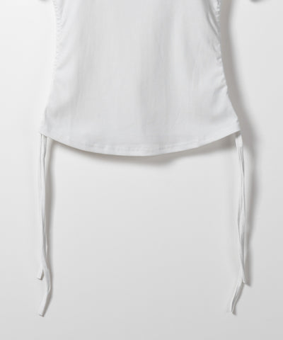 【 ２color 】サイドシャーリングリボン半袖ショートＴシャツ ／ side shirring ribbon short Tee