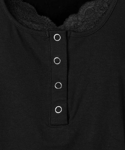 レースレイヤードヘンリーネックスクエア半袖Ｔシャツ ／ lace layered henley neck square short sleeve T-shirt