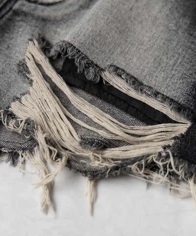 【 ２color 】クラッシュダメージブリーチデニムショートパンツ ／ crush damaged bleach denim short pants