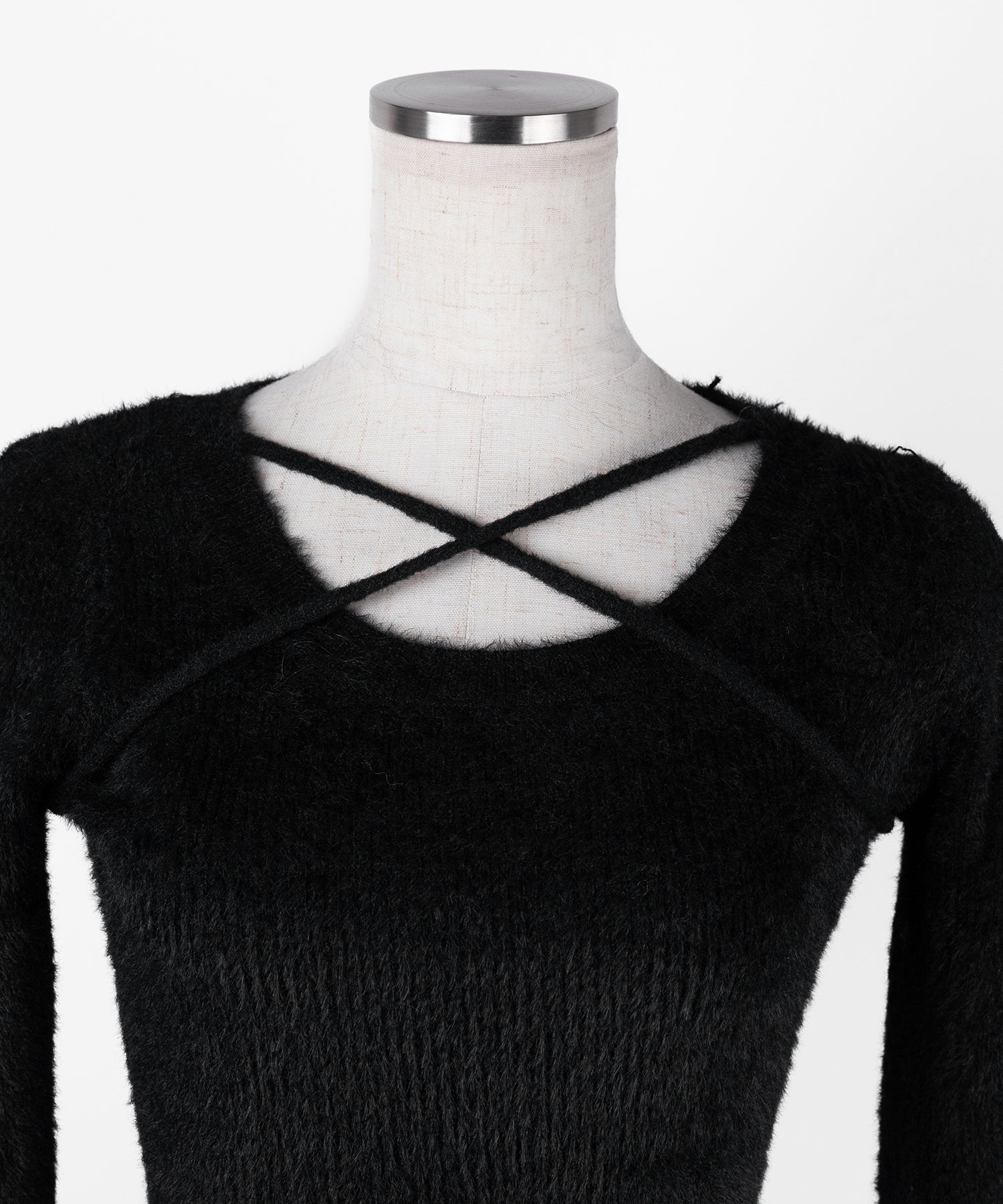 クロスストラップシャギーニットミニワンピース ／ cross strap shaggy knit mini onepiece