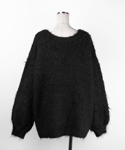 レースアップリボンオーバーシャギーニットカーディガン ／ lace up ribbon over shaggy knit cardigan