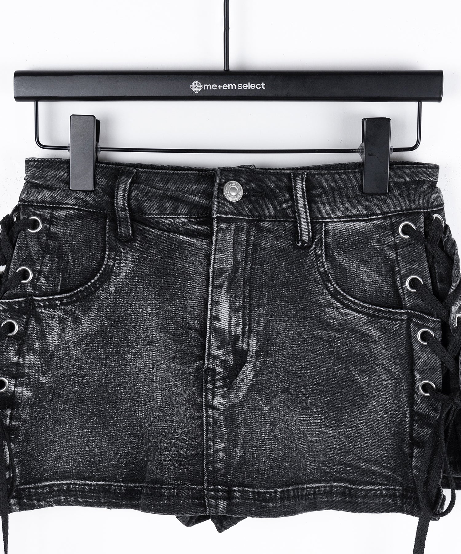 【 インパン裏地付き 】レースアップマイクロデニムミニスカパン ／ Lace-up micro denim mini skirt pants
