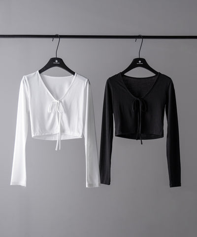 【 ２color 】フロントリボンカットソーショートカーディガン ／ front ribbon cutsew short cardigan