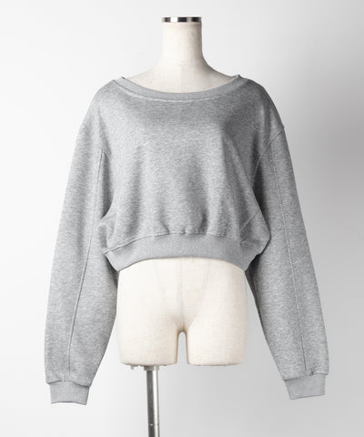 【 セットアップ 】ワンショルダーショートスウェットトップス ＋ タックワイドパンツ SET ／ off shoulder short sweat tops & tack wide pants SET