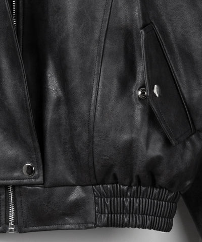 【 ２color 】ヴィンテージライクオーバーフェイクレザーブルゾン ／ vintage like over fake leather blouson
