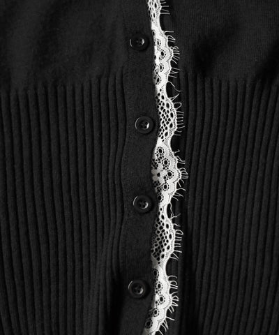 レースドッキングウエストリブ長袖ニットカーディガン ／ lace docking waist lib longsleeve knit cardigan