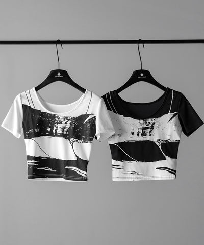 ヴィンテージプリント半袖ショートリブＴシャツ ／ vintage print short sleeve short lib t-shirt