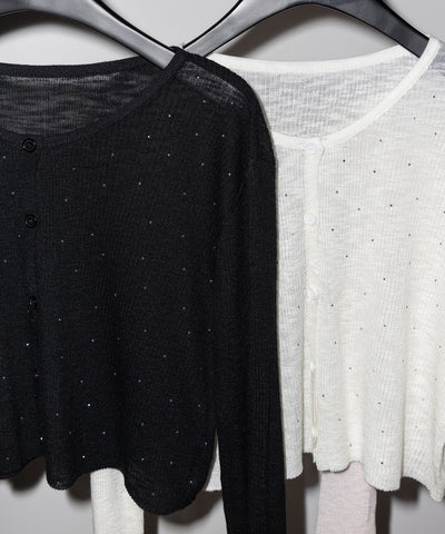 ラインストーンシアーニットカーディガン ／ Rhine stone sheer knit cardigan