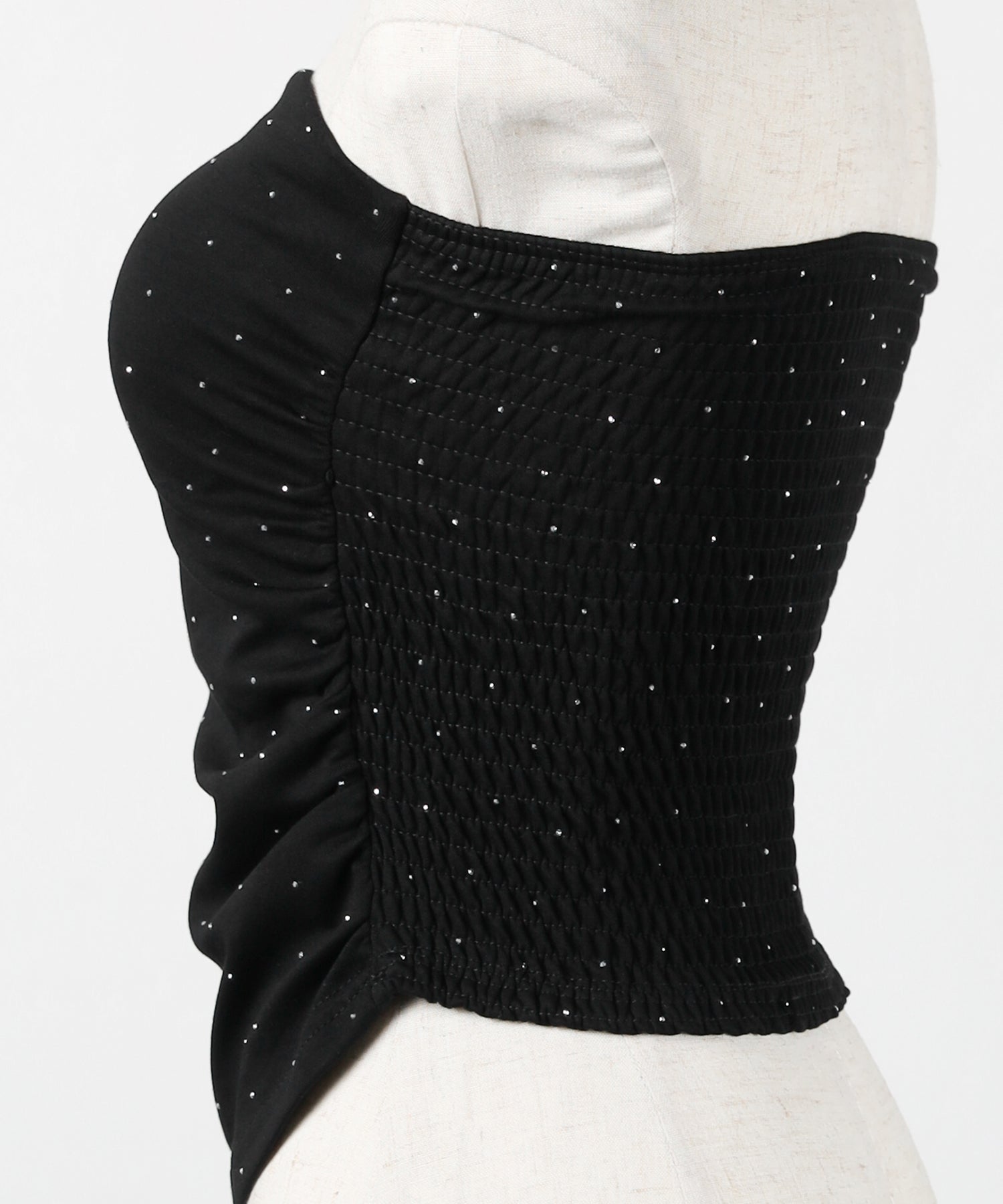 【 セットアップ 】ラインストーンベアトップ＋ハイウエストショートパンツ SET ／ 【 SETUP 】Rhinestone bare tops ＋ high waist short pants SET