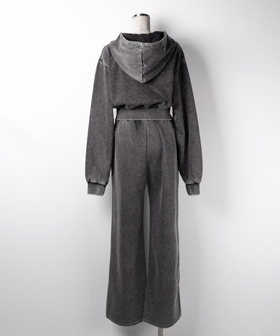 【 セットアップ 】ピグメントヴィンテージショートパーカー ＋ ワイドパンツ SET ／ pigment vintage short hoodie + wide pants SET