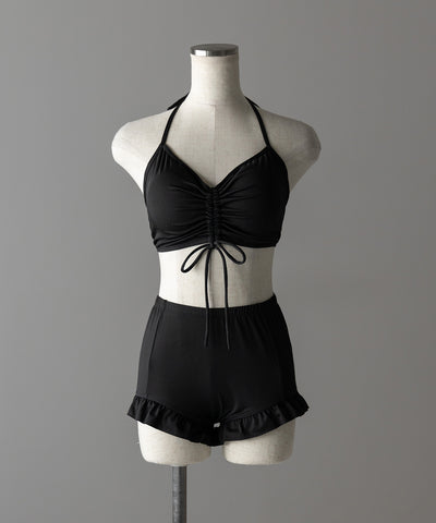 【 レディース水着／３点セット 】シアートップス付き　フロントリボンホルターネックハイウエストビキニ ／ sheer tops set front ribbon halter neck high waist bikini