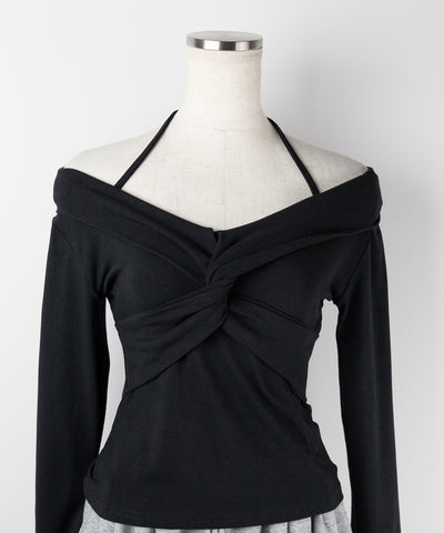 【 ２color 】クロスギャザーオフショルカットソートップス ／ cross gather off shoulder cutsew tops