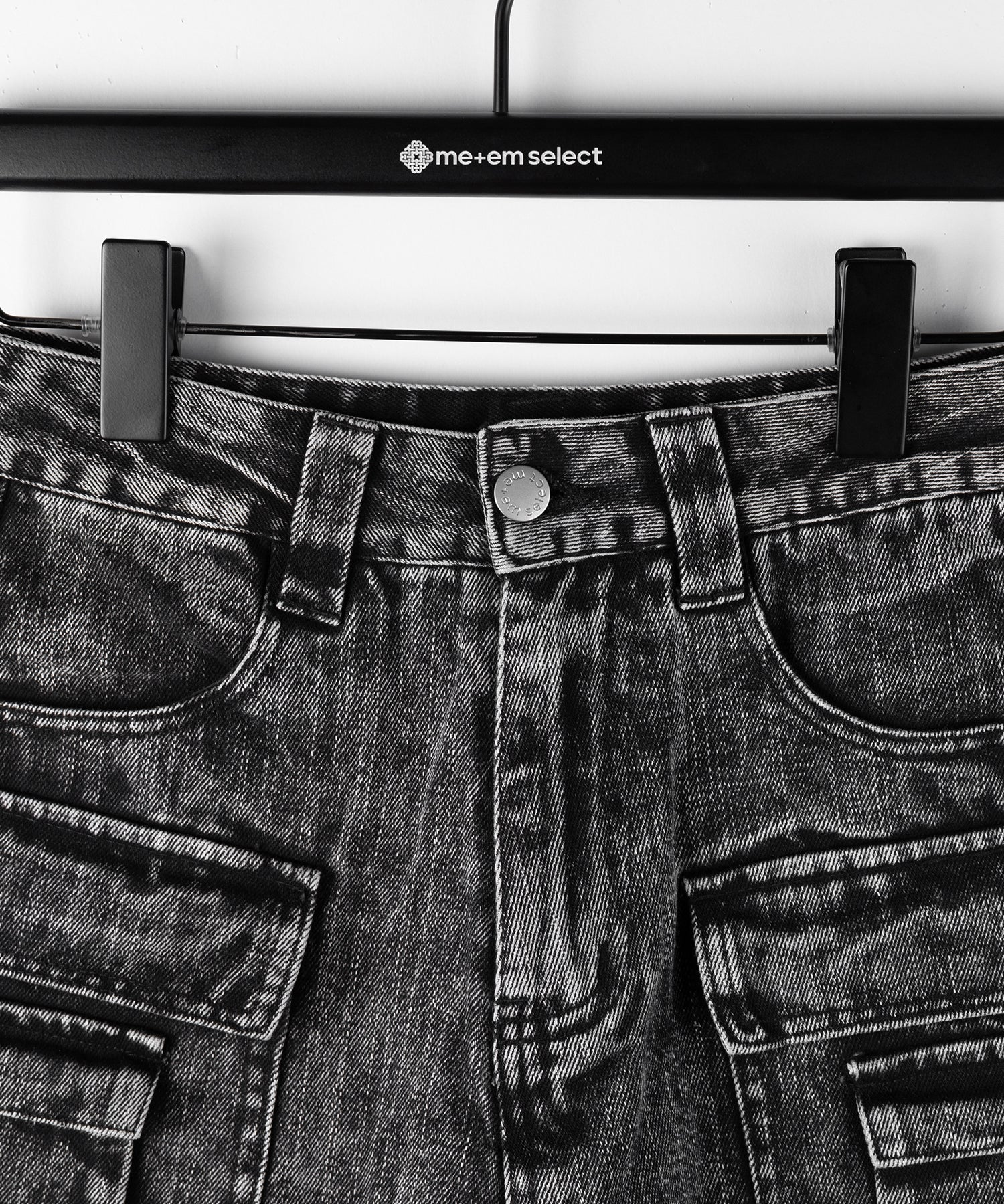 【 デニムセットアップ着用可能 】ヴィンテージケミカルブリーチカーゴデニムミニスカパン ／ vintage chemical bleach cargo denim mini skirt pants
