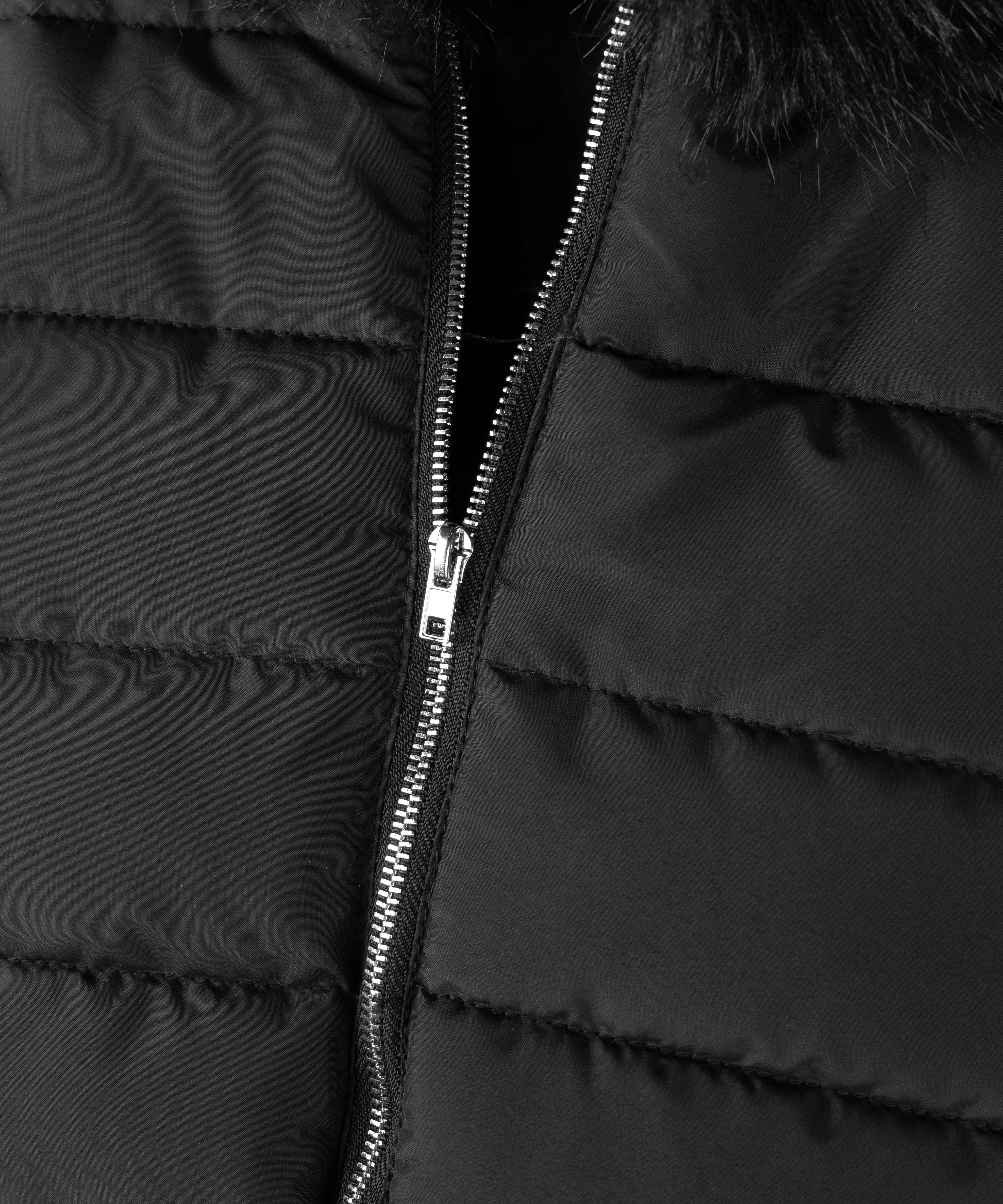 ウエストマークファーフードレディフェイクダウンジャケット ／ waist mark fur hooded lady fake down jacket