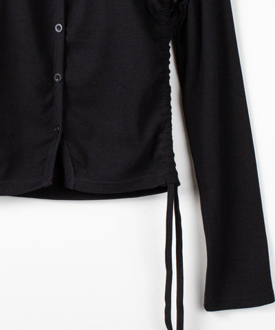 【 ３WAY 】レイヤード風シャーリングリボンリブトップス ／ fake layered shirring ribbon lib tops