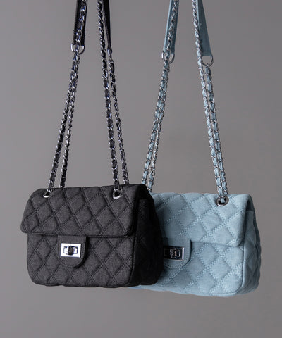 【２WAY 】キルティングチェーンデニムフラップショルダーバッグ ／ quilting chain denim flap shoulder bag