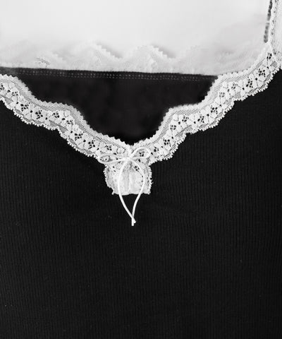 【 ３color 】バイカラーレースクロップドリブキャミソール ／ bicolor lace cropped rib camisole
