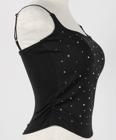 ラインストーンスクエアネックスリムキャミソール ／ Rhinestone square neck slim camisole