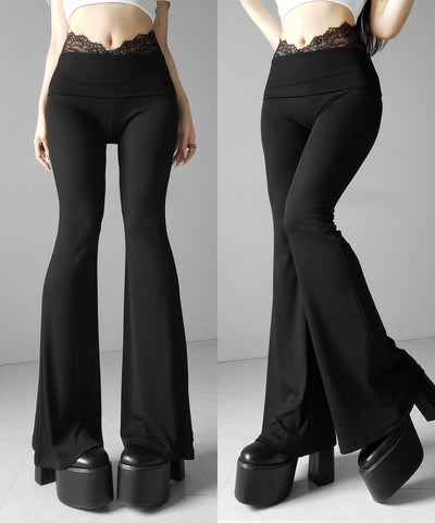 ウエストレーススリムドレープカットソーフレアパンツ ／ waist lace slim drape cutsew flare pants
