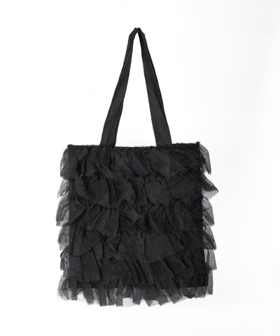 【 3color ／ A4収納可 】チュールフリルスクエアトートバッグ ／ tulle frill square tote bag