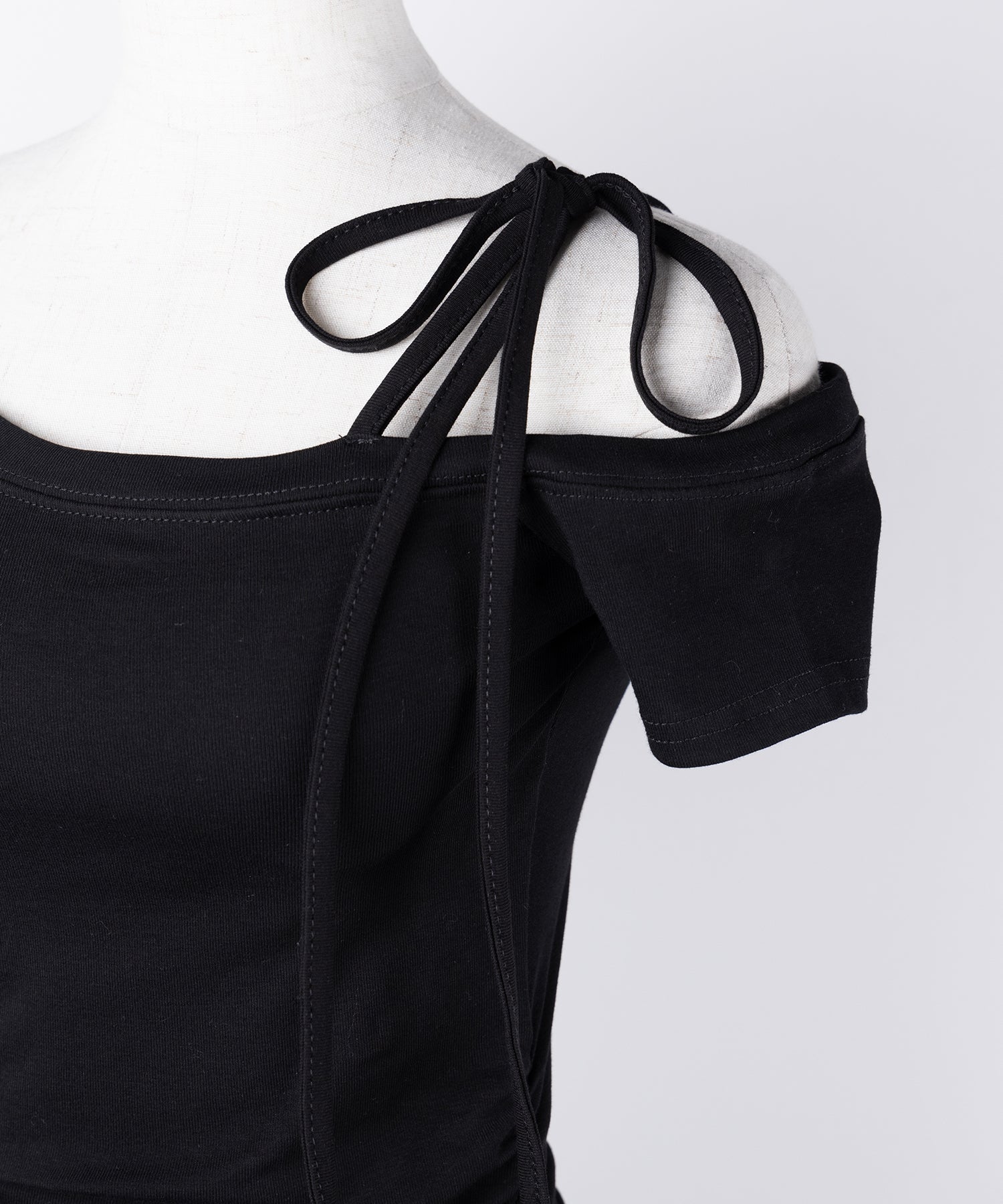 【 ２color ／ カップ付き 】ワンショルリボン半袖カットソーミニワンピ ／ one shoulder ribbon short sleeve cutsew mini onepiece