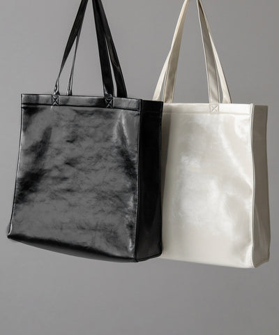 【 ２color ／ 大容量 】フェイクレザービッグスクエアトートバッグ ／ fake leather big square tote bag