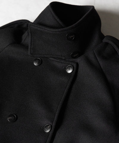 【 ウエストベルト付き 】スタンドネック ダブルブレスト ウールライクメルトンピーコート ／ Stand neck double-breasted wool-like melton pea coat
