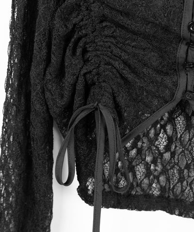 ダブルシャーリングショートレースカーディガン ／ double shirring short lace cardigan