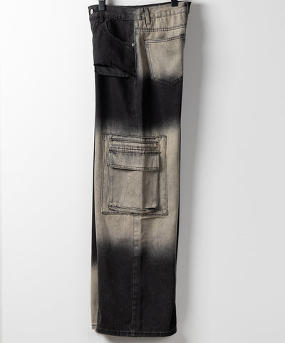 【 ２color ／４size 】ブロッキングバイカラーオーバーダイワイドデニム ／ blocking bicolor overdye wide denim