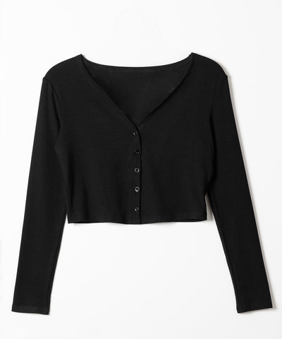 【 ２点セット 】バイカラーボタンベアトップス＆ショートカーディガン SET ／ bicolor button bare top & short cardigan SET