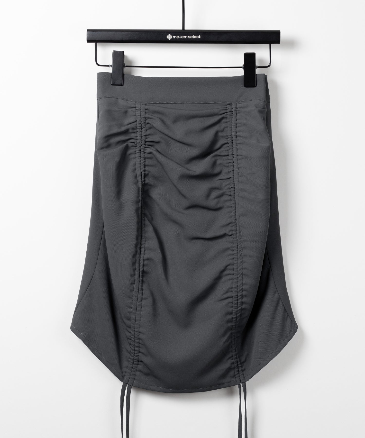 【 インパン裏地付 ／ セルフカット調節可能 】 ストラップダブルリボンシャーリングミニスカート ／ strap double ribbon shirring mini skirt