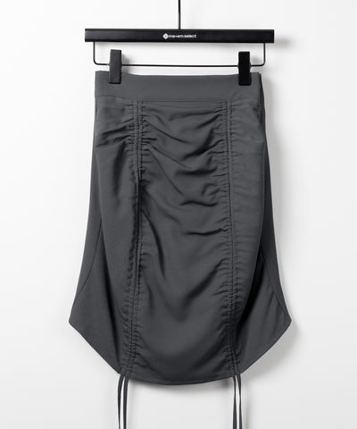 【 インパン裏地付 ／ セルフカット調節可能 】 ストラップダブルリボンシャーリングミニスカート ／ strap double ribbon shirring mini skirt