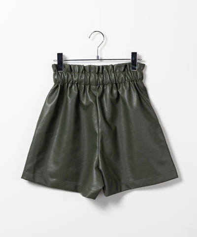 【 ４COLOR 】ハイウエストシャーリングレザーショートパンツ