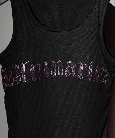 ラインストーンロゴリブタンクトップ／Rhinestone logo ribbed tank top