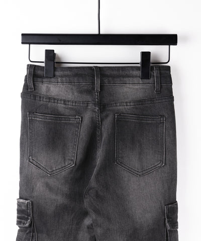 カーゴデザインヴィンテージライクダメージストレッチフレアデニム ／ cargo design vintage-like damage stretch flare denim