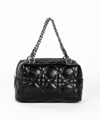 【 ショルダーストラップ付き２WAY 】キルティングスクエアチェーンショルダーミニバッグ / 2WAY quilted square chain shoulder mini bag