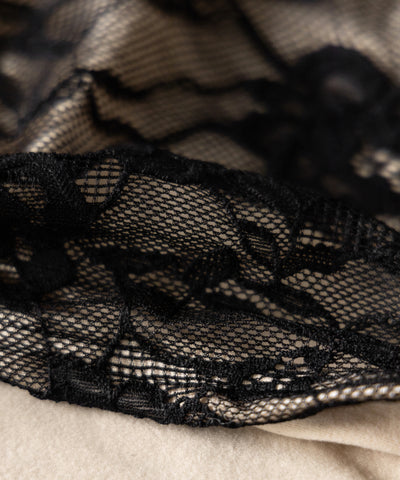 【 裏起毛 】フロントリボンレースレイヤードスクエアネックトップス ／ urakimo front ribbon lace layered square neck