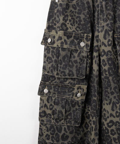 【 ２color ／ ４size 】レオパードヴィンテージタックワイドカーゴデニム ／ leopard vintage tuck wide cargo denim