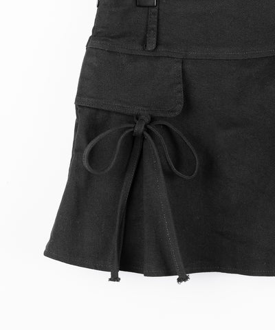 【 ２color ／ ３size 】ヴィンテージライクリボンデニムミニスカパン ／ vintage like ribbon denim mini skirt pants