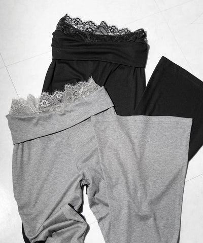 ウエストレーススリムドレープカットソーフレアパンツ ／ waist lace slim drape cutsew flare pants