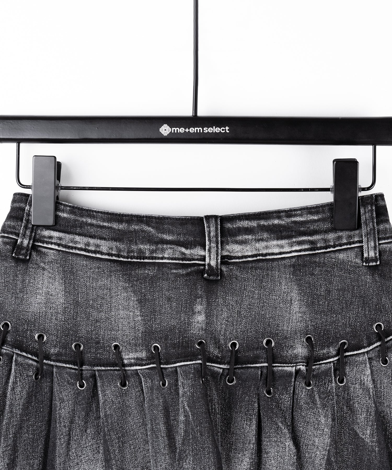 【 インパン裏地付 】ベルテッドマイクロプリーツデニムミニスカパン ／ belted micro pleats denim skirt pants