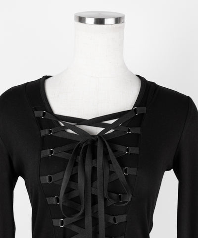 【 ２WAY 】レースアップコルセットリボンチョーカーミニワンピース ／ lace up corset ribbon choker mini onepiece