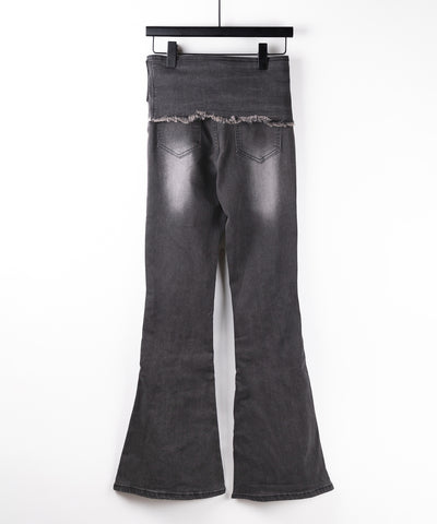 【 ２color ／ ４size 】ストラップリボンヴィンテージストレッチフレアデニム ／ strap ribbon vintage stretch flare denim