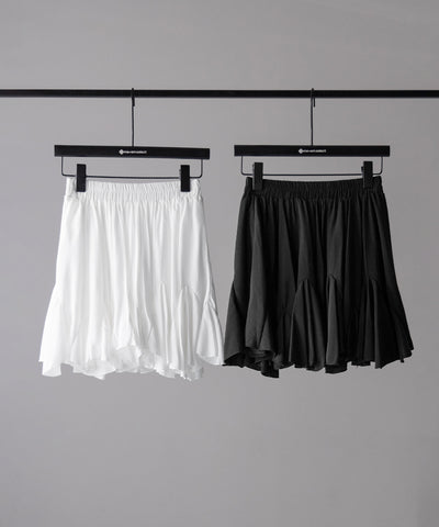 【 ２color ／インパン裏地付き 】ハイウエストドレープフレアミニスカート ／ high waist draped flare mini skirt